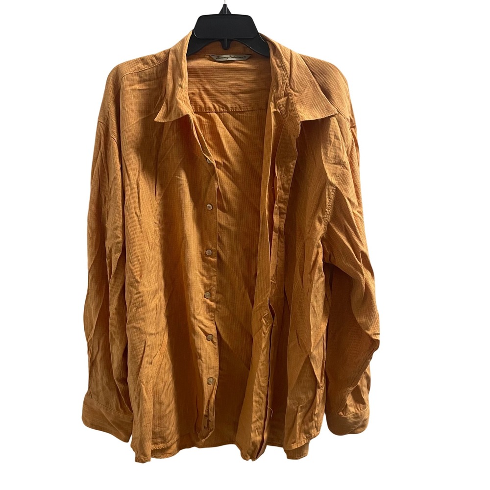 Tommy Bahama Mens Orange Silk Blend Button Down Shirt Long Sleeve Casual XXL